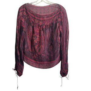 Rebecca Taylor Women's Silk Sheer Deep Pink Purple Floral Top Sz 2